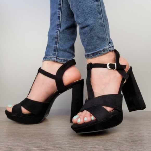 Vegan Suede Open Toe Platform Heel Sandal-K - Picture 2 of 7